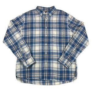 Lands End Shirt Mens Large L Blue‎ Plaid Tailored Fit Long Sleeve Button Down
